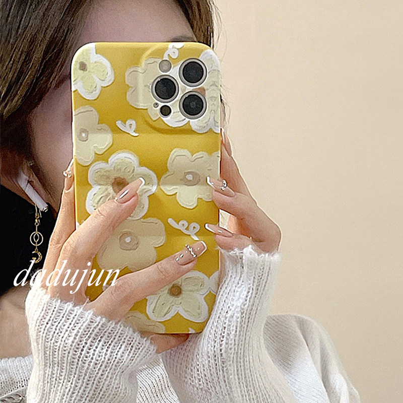 ins Early Spring Oil Painting Yellow Flower Apple 13 promax mobile phone protective shell iPhone 13 new 12 silicone gel 11 teenage girls x soft shell xr fresh xsmax anti-fall 1