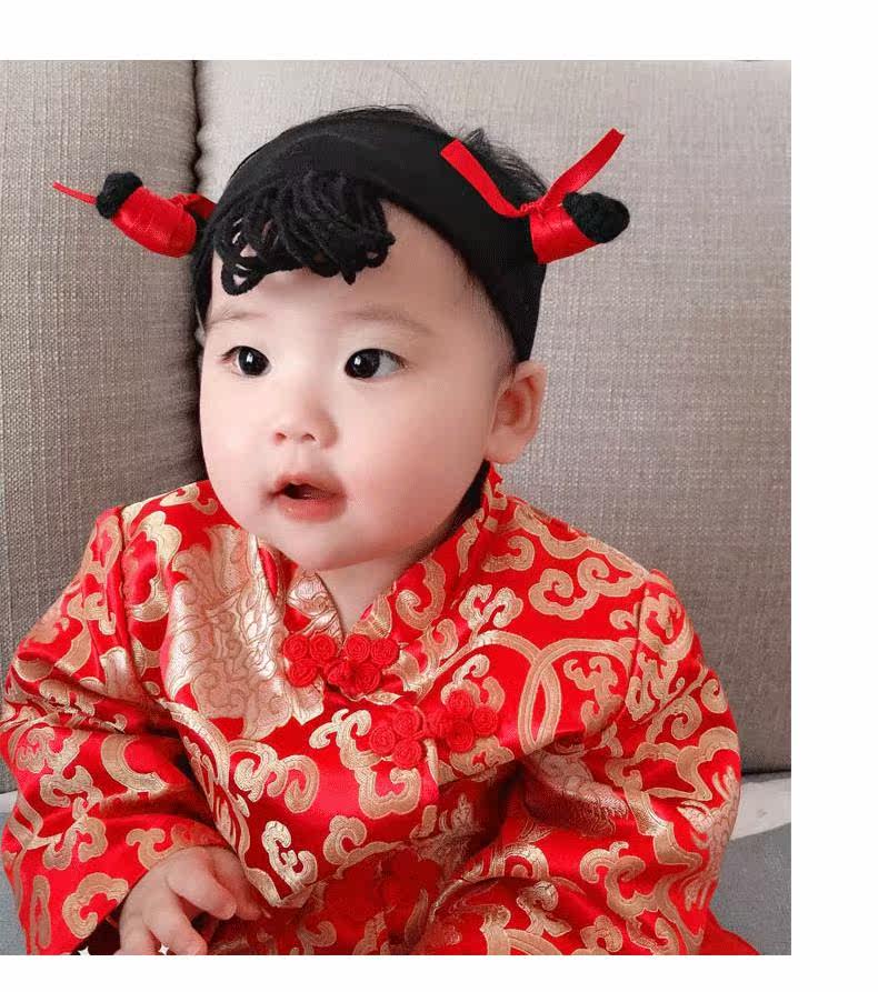 Парик 儿童假发帽子一体 时尚男女宝宝哪吒假发配饰儿童百天周岁搞笑头