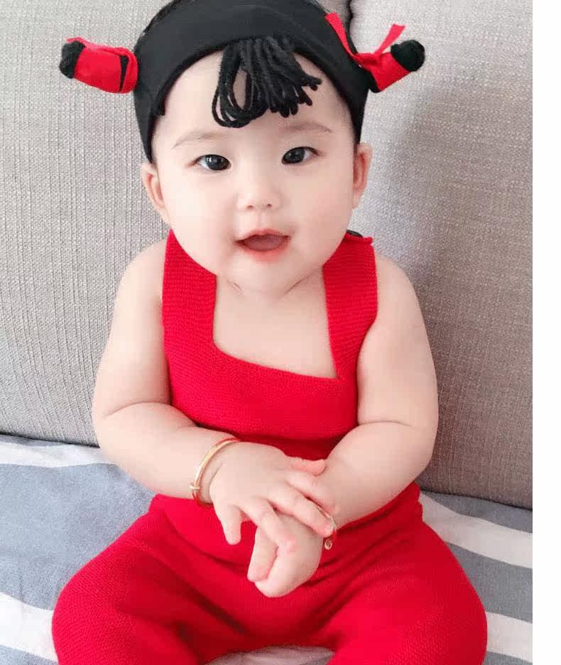 Парик 儿童假发帽子一体 时尚男女宝宝哪吒假发配饰儿童百天周岁搞笑头
