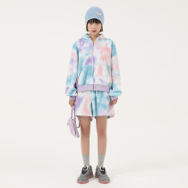 DNT Han Huohuo paper people feel how to wear are not greasy tie-dyed waffle zipper sweater cardigan shorts