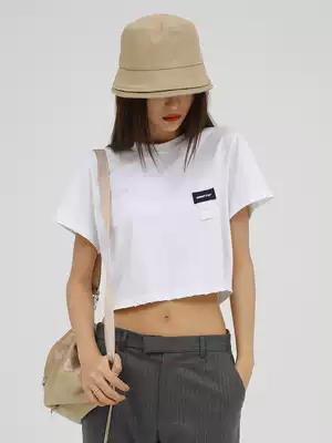 DNT Han Huohuo waist fine girl bi needs to have a short logo with waist short sleeve T-shirt female White Black