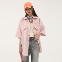 DNT Han Huohuo long wear not monotonous bright vertical stripe pocket short sleeve shirt 2021 summer