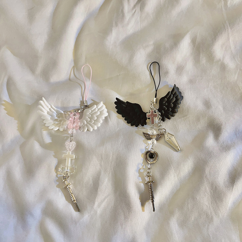 Dark Gothic Punk Demon Wings Cross Original Mobile Phone Chain CCD Instant Camera Bag Pendant Butterfly Pendant Creative Korean Style INS Women's Charm Portable Rope D51
