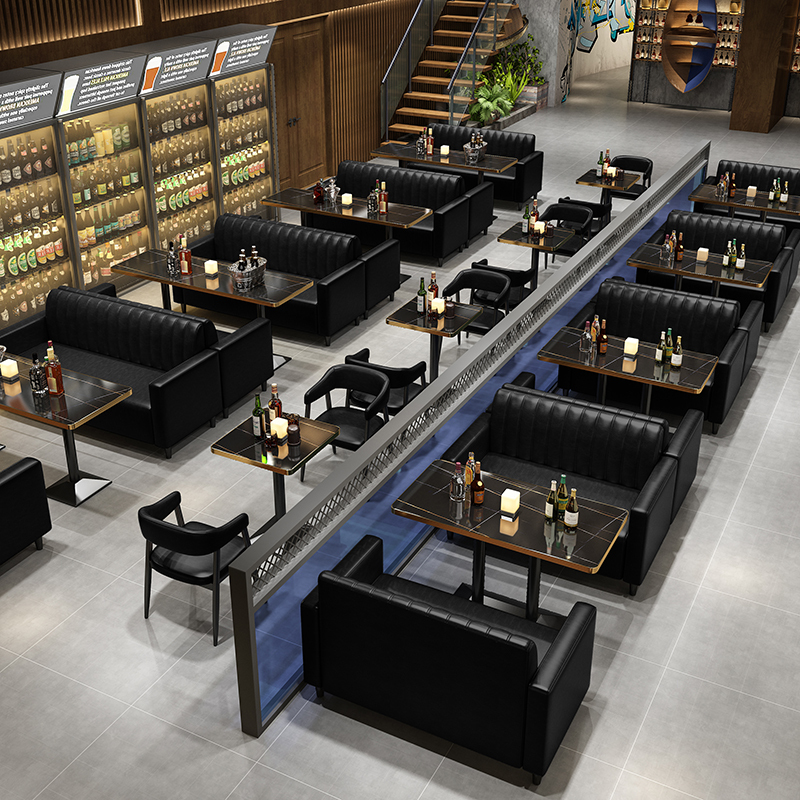 Bar Clear Bar Booth Table and Chair Combination Dessert Milk Tea Shop Cafe Western Restaurant Barbecue Hot Pot Restaurant Retro Sofa