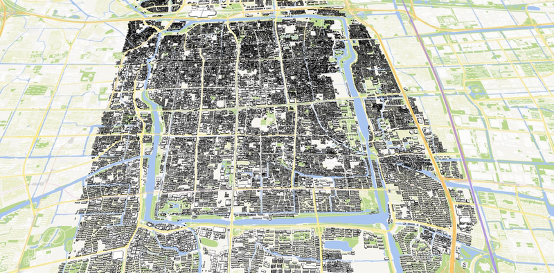Su Model of Architectural Planning and Sketching for the Entire Area of the Old City of Gusu, Suzhou, Including Buildings and Structures