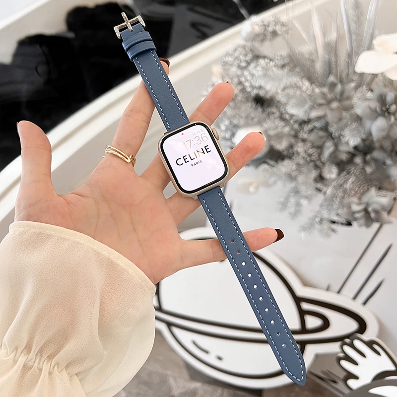 Совместимый ремешок для IWATCH S9 из кожи Hermes Advanced Applewatch Ultra2/S9 Apple Watch Bandes Creative Creative Green Fragrance Женский осенний новый продукт Проволочный ремешок