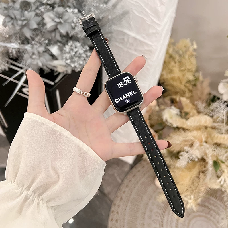 Совместимый ремешок для IWATCH S9 из кожи Hermes Advanced Applewatch Ultra2/S9 Apple Watch Bandes Creative Creative Green Fragrance Женский осенний новый продукт Проволочный ремешок