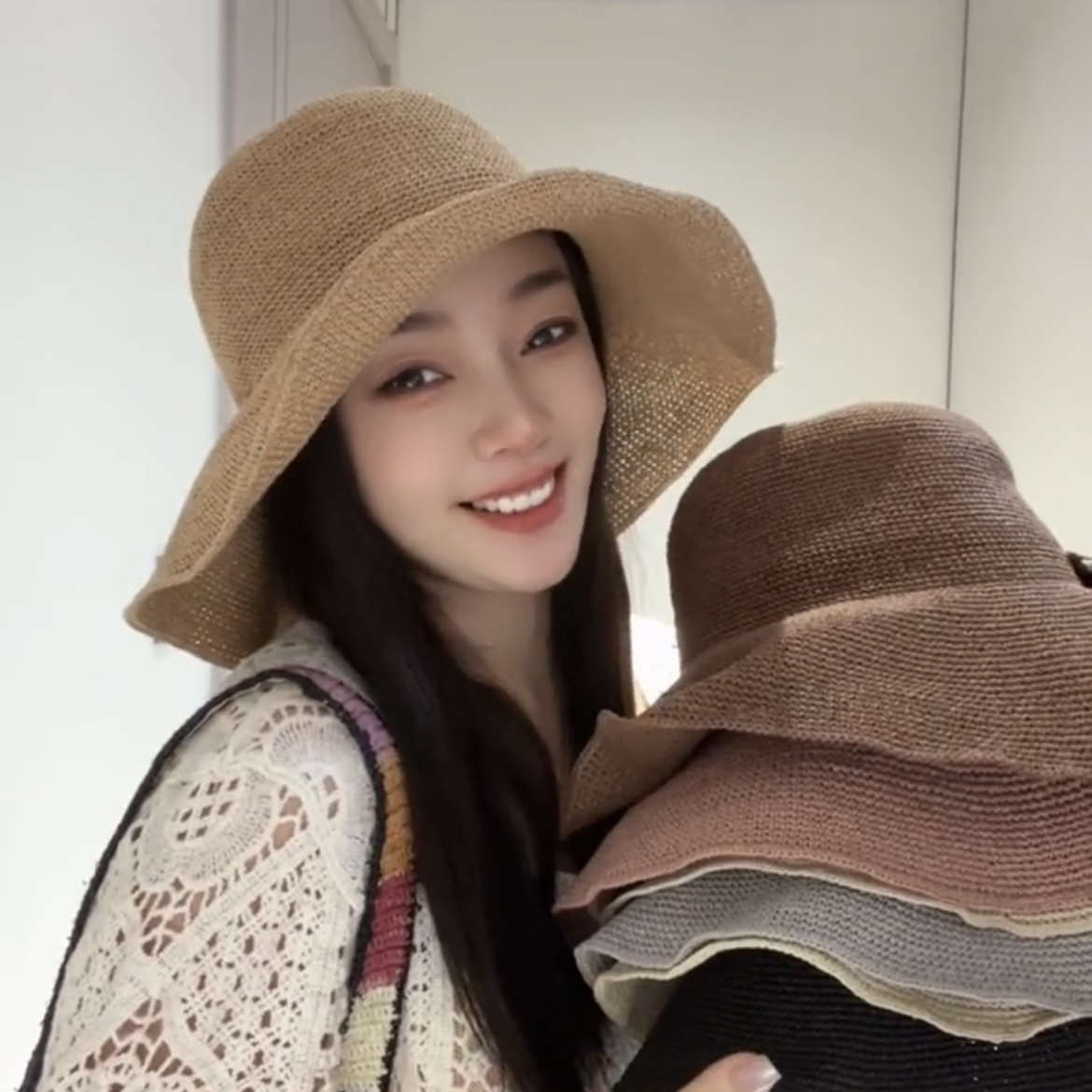 女性用細フックサンシェード帽子、手編み漁師帽子、夏旅行用、オールマッチ折りたたみ麦わら帽子