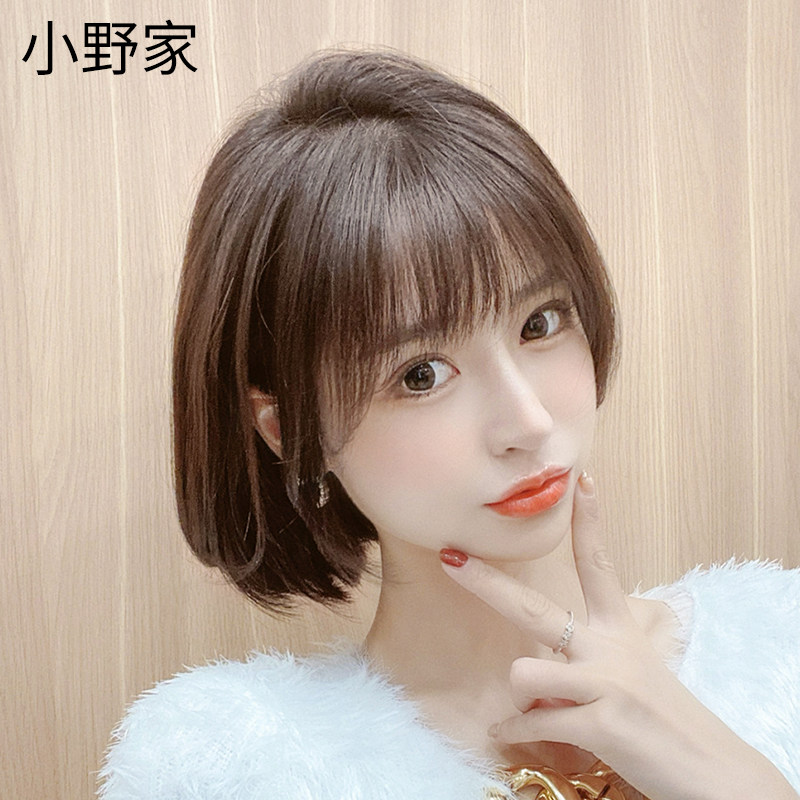 Real hair wig air bangs short hair slightly curled Korean hairstyle women's net red fluffy natural eight bangs full hood