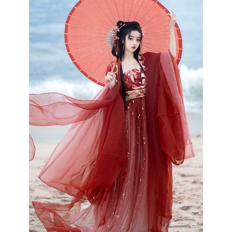 Tang Dynasty Style [Nine-Tailed] 2026 Original Tang Dynasty Hanfu Large Sleeve Shirt Embroidered Hezi Skirt Spring and Autumn Women's Set Red