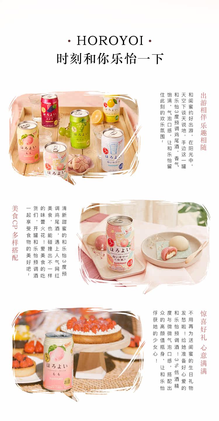 日本原装进口 三得利旗下 和乐怡HOROYOI 6口味 预调网红鸡尾酒 350mL*12罐 图10
