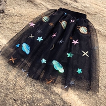 Princess children and girls shiny skirt baby Starry Sky gauze skirt pleated mesh skirt skirt summer