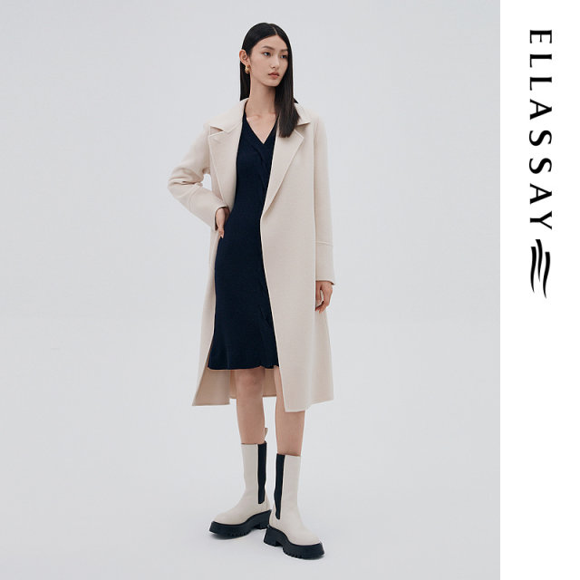 ELLASSAY ລະດູຫນາວໃຫມ່ Maillard wool belted waist woolen coat EWD334D00200