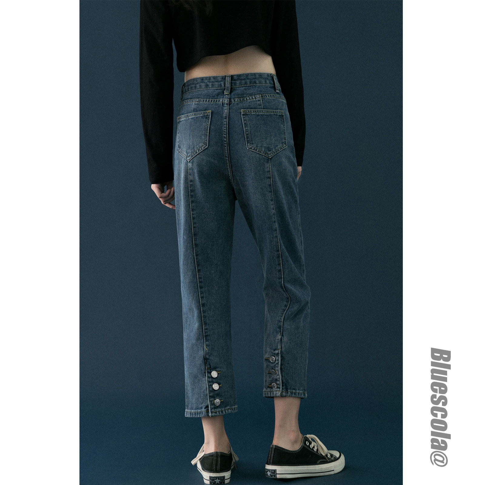 2021 new design sense hems single-breasted heart machine pants loose thin straight retro nine-point jeans for women
