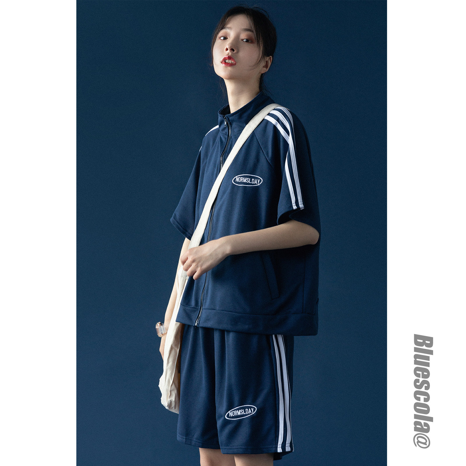 Japanese Ins College Style Sportswear Short Sleeves Stand-up Collar Jacket + Loose Shorts Casual Student Two-Piece Suit Women's Summer