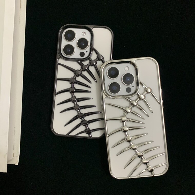 Hollow Punk Ribcage Black White Skeletal Illustration iPhone Case