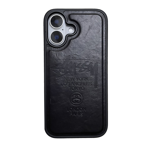 Black — Stussy New Embossed Synthetic Leather MagSafe Plus/Pro/Max – 16, 15, 14, 13, 12 iPhone Case
