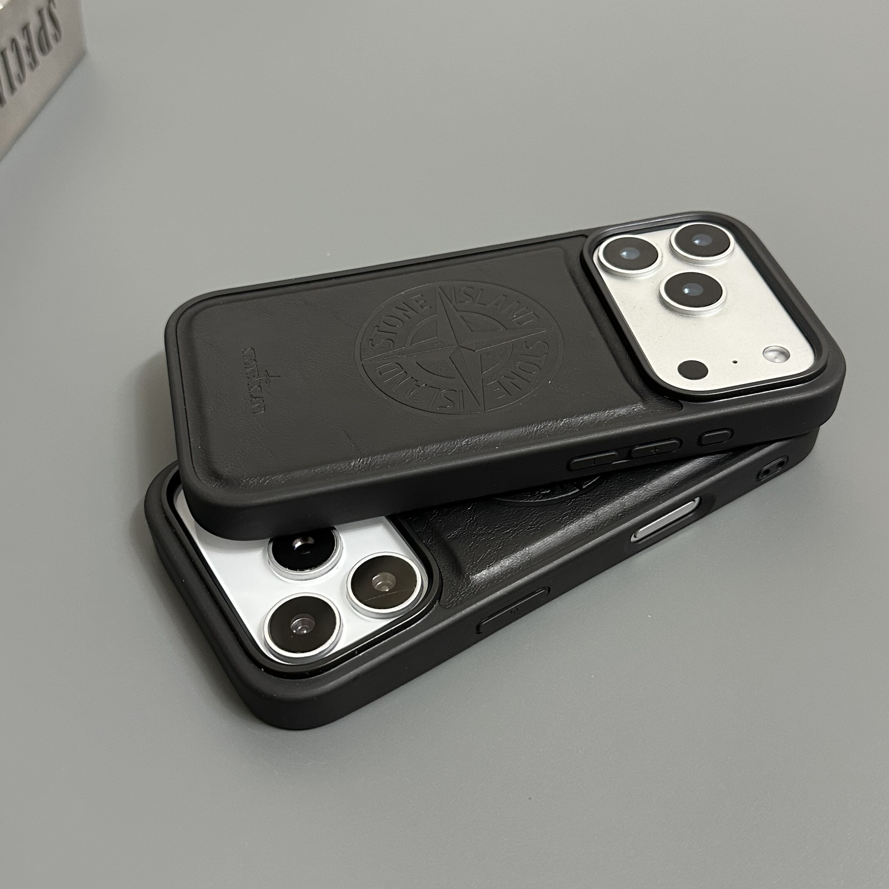 Stone Island Embossed Compass Textured Black MagSafe iPhone Case
