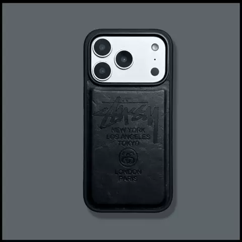 Stussy Trendy Fashionable Embossed City MagSafe Black Phone Case for iPhone 17, 16, 15, 14 and 13