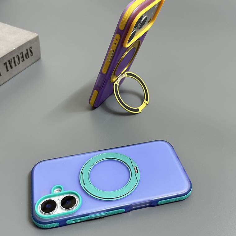 Colorblock Gold Ring Stand iPhone Case