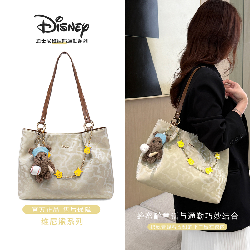 Disney 2026 New Winnie the Pooh Leopard Print Tote Bag Large Capacity Handbag for Work and Commuting Shoulder Bag