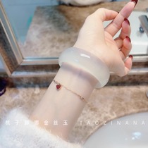 54 56 58 round mouth high ice white moonlight fluorescent Xinjiang silk jade wide version comparable to jadeite jade bracelet for women