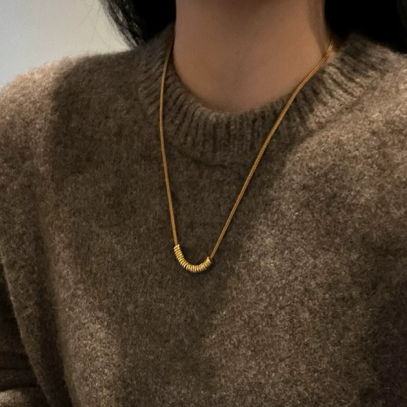 2025 New Style Coiled Gold-Plated Necklace Braided Rope Collarbone Chain Imitation Gold Sweater Chain Simple Gold Store Same Style