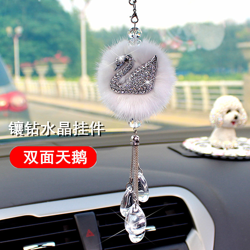 Car pendant car interior decoration crystal swan car decoration high-end net red goddess style rearview mirror car decoration