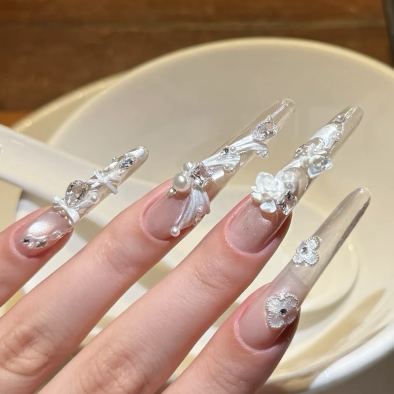 Btfg Pure Handmade Cat-Eye Wedding Nail Art with Butterfly Fairy Princess Satin Ribbon and Four-Leaf Clover