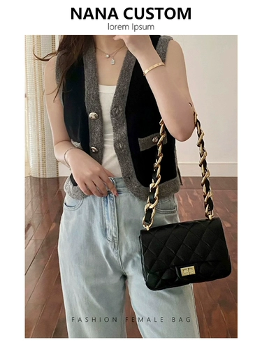 Сумка на одно плечо, универсальная цепь, в стиле Шанель, на цепочке, коллекция 2023, из натуральной кожи