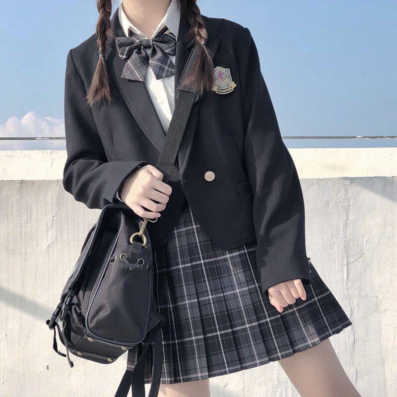 Cigarette Ash Jk Uniform Dress Genuine Suit Autumn Winter Junior High School High School Wind Shirt Suit Jacket Plaid Thyme Skirt