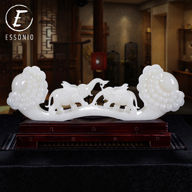 ESSONION Office Furnishing Ruyi Auspicious Pendulum Pieces Chinese Living Room Adornment Jade Jade Instrumental Craft Gift Hem