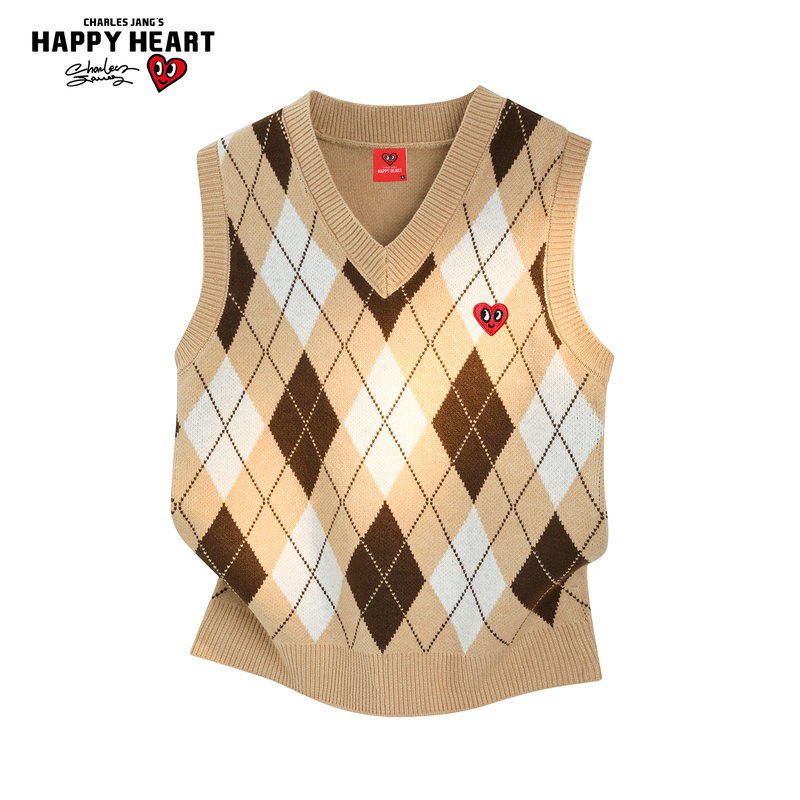 Charles Heart Retro Diamond Pattern V-Neck Knitted Vest for Men and Women, Autumn Sleeveless Loose Casual Vest Trend Charles Heart Retro Diamond Pattern V-Neck Knitted Vest for Men and Women, Autumn Sleeveless Loose Casual Vest Trend