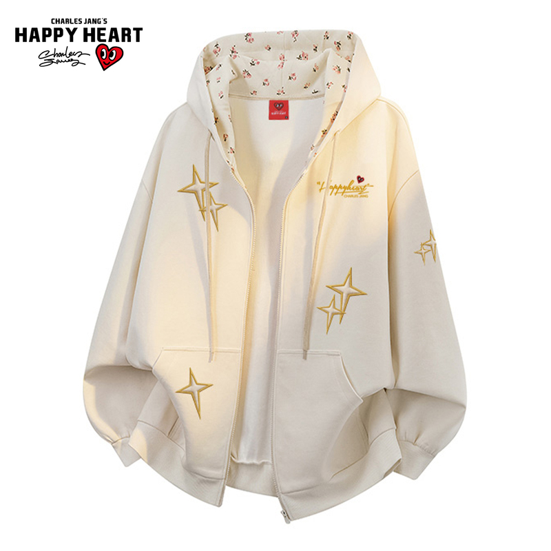 Charles Heart Four-Pointed Star American Style Cardigan Sweatshirt Jacket for Men and Women, Spring and Autumn Loose Casual Hooded Jacket Charles Heart Four-Pointed Star American Style Cardigan Sweatshirt Jacket for Men and Women, Spring and Autumn Loose Casual Hooded Jacket