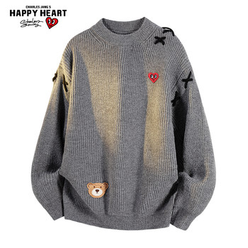 Charles heart american bear embroidered round neck sweater men's autumn and winter lazy style casual sweater couple Charles heart american bear embroidered round neck sweater men's autumn and winter lazy style casual sweater couple