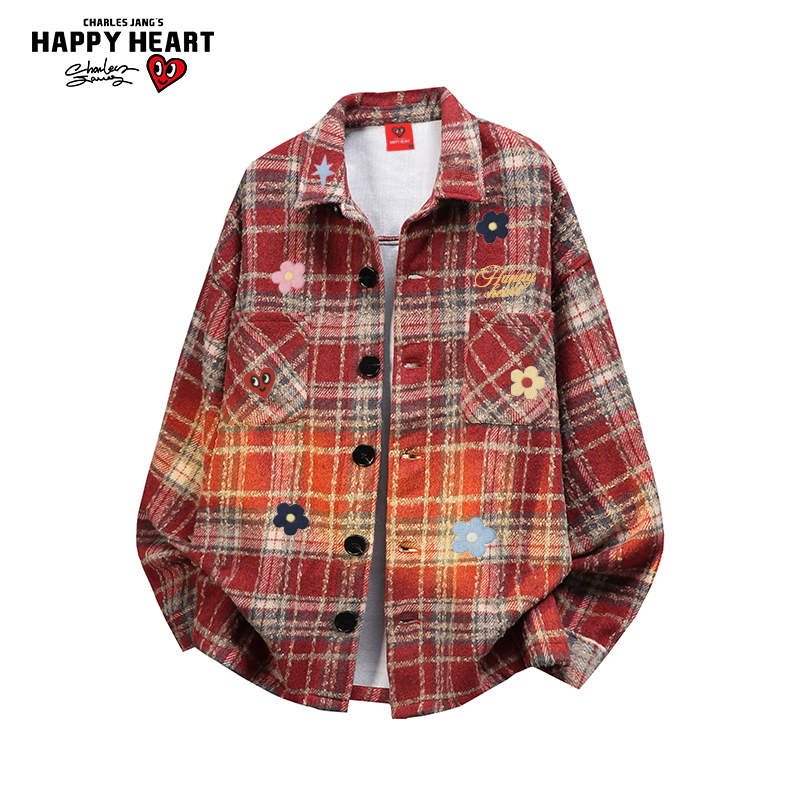 Charles Heart Floral Plaid Long-Sleeve Shirt for Men and Women, Spring and Autumn 2026 New Casual Trendy Brand Thin Jacket Charles Heart Floral Plaid Long-Sleeve Shirt for Men and Women, Spring and Autumn 2026 New Casual Trendy Brand Thin Jacket