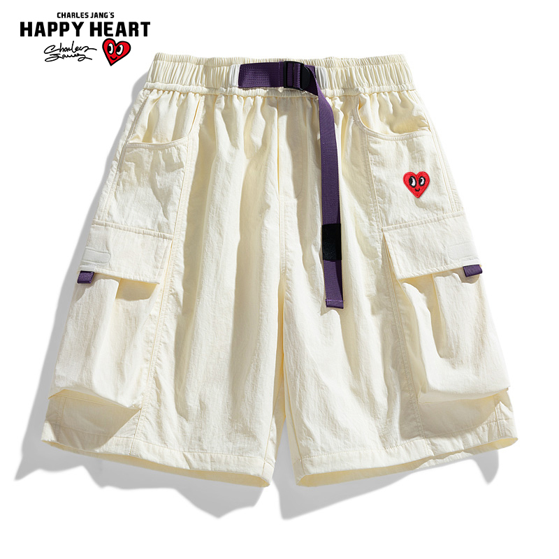 Charles Peach Heart Workwear Shorts for Men 2026 Summer Ice-Cool Thin Loose Casual Large Pocket Five-Point Shorts