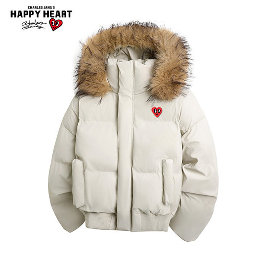 Charles Heart Fur Collar Hooded Stand Collar Cotton Coat for Men