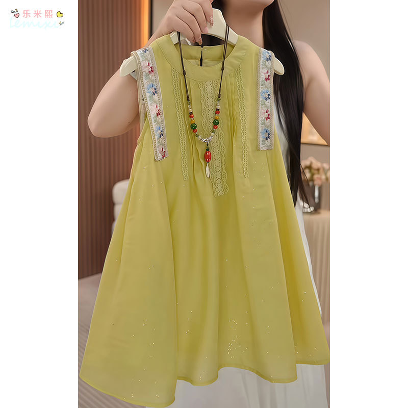 Girls' Sleeveless Vest Dress 2025 Summer Style with Silver Sequins, Bohemian Style, Ethnic Style Dress, Princess Dress, Beach Dress