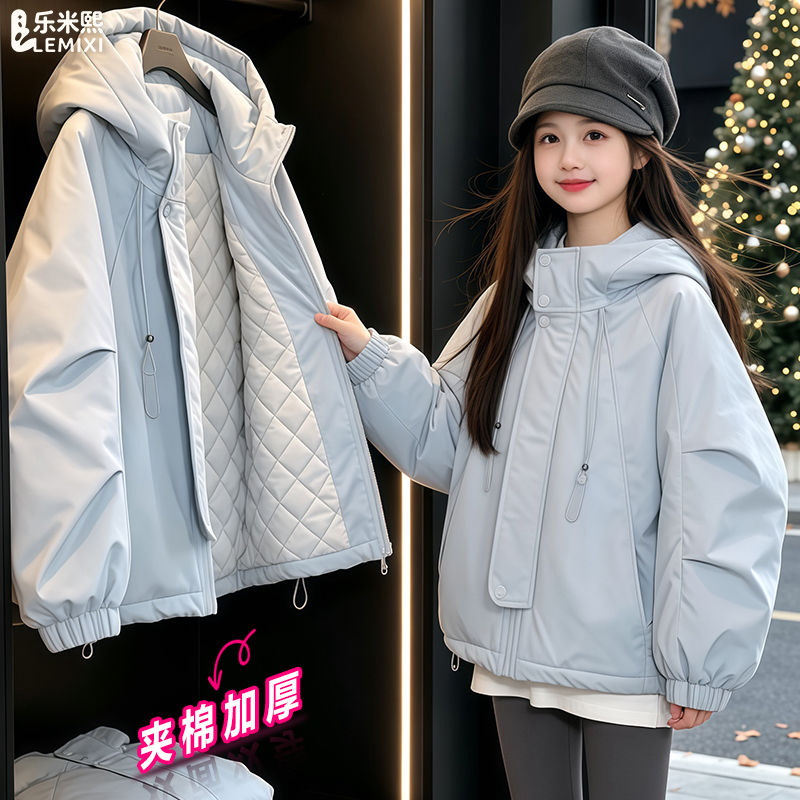 Girls' Padded Thickened Jacket, 2026 New Autumn and Winter Style, Student Softshell Double Cotton Coat, Parka with Quilted Cotton