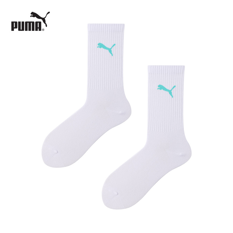 Puma New Socks for Men and Women, Solid Color Classic Print, Fashionable Trendy Sports Casual High Socks, 2 Pairs Pack