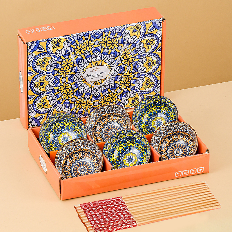Ceramic Bowls, Chopsticks, Tableware, Souvenirs, Small Gifts for Customers and Employees, Bohemian Bowl Gifts, Opening Event Gift Boxes