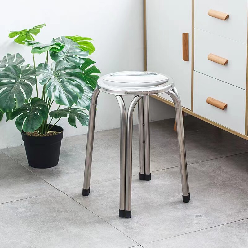 Thickened Stainless Steel Round Bench High Stool Simple Home Stackable accommodating stool outdoor casual stool Bench Cafeteria Bench-Taobao