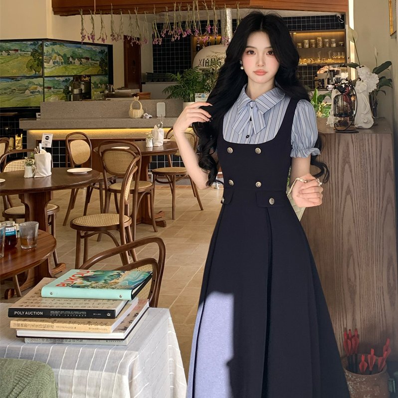 College Style Age-Reducing Two-Piece Plus-Size Summer Shirt Dress for Women, Tummy-Concealing, Slimming, Waist-Cinching, Suit-Style Long Dress College Style Age-Reducing Two-Piece Plus-Size Summer Shirt Dress for Women, Tummy-Concealing, Slimming, Waist-Cinching, Suit-Style Long Dress