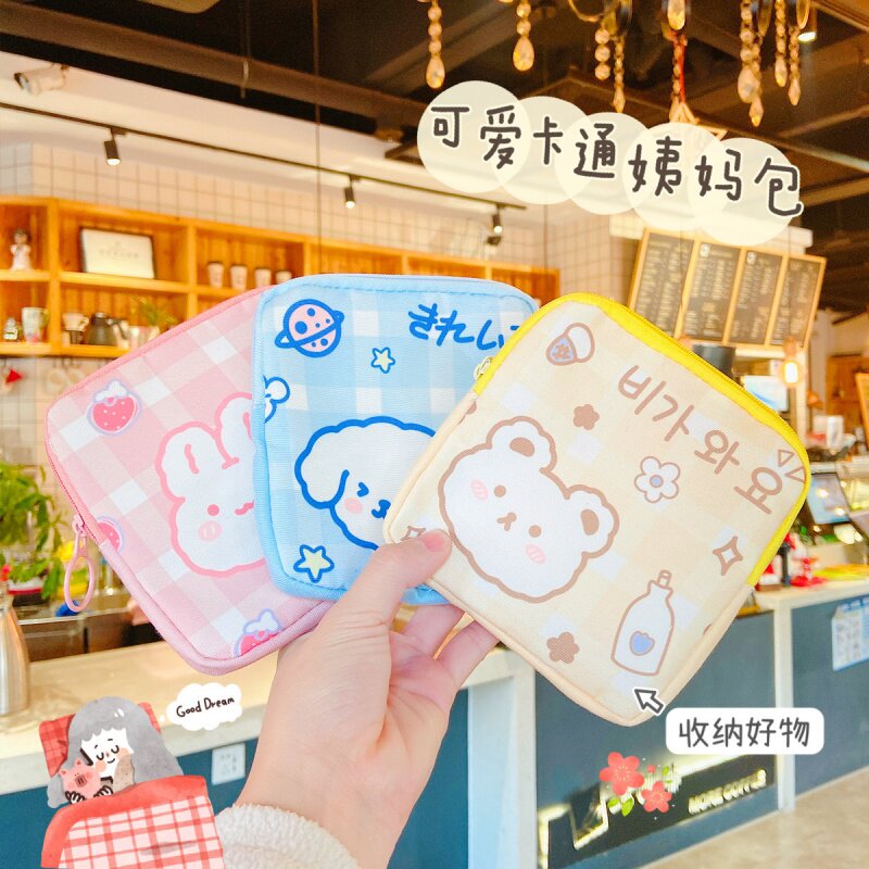 Cartoon girl sanitary napkin storage bag cute aunt towel storage bag with portable storage bag monthly cotton bag