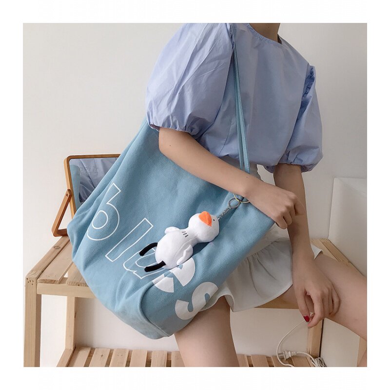 Canvas bag women 2021 new large-capacity portable shoulder college students in class ins cloth bag tide