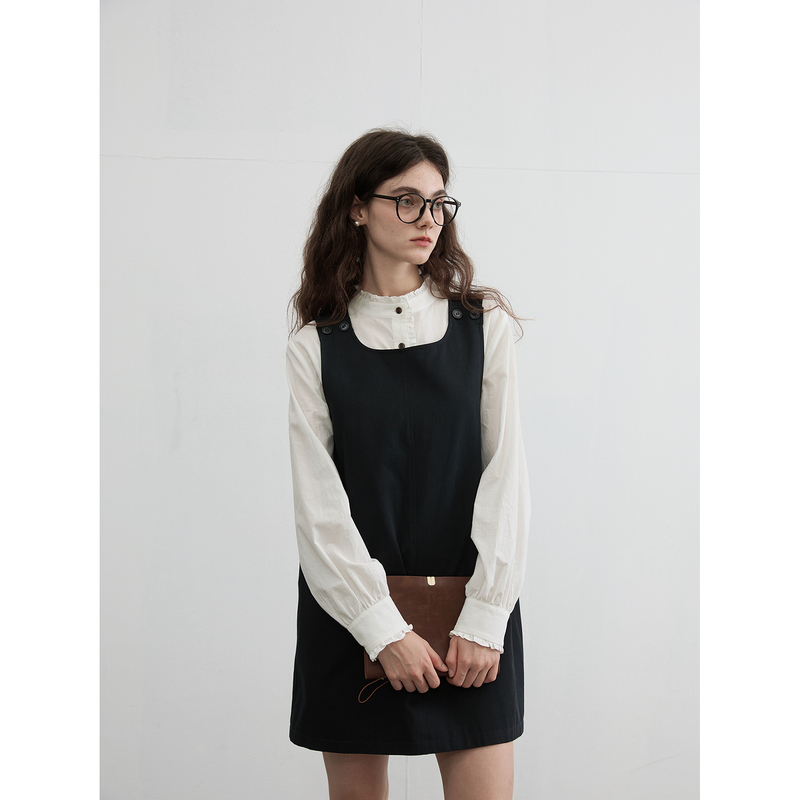Willbewell French Retro Girl's Black Slimming Pure Cotton Sleeveless A-Line Vest Dress Willbewell French Retro Girl's Black Slimming Pure Cotton Sleeveless A-Line Vest Dress