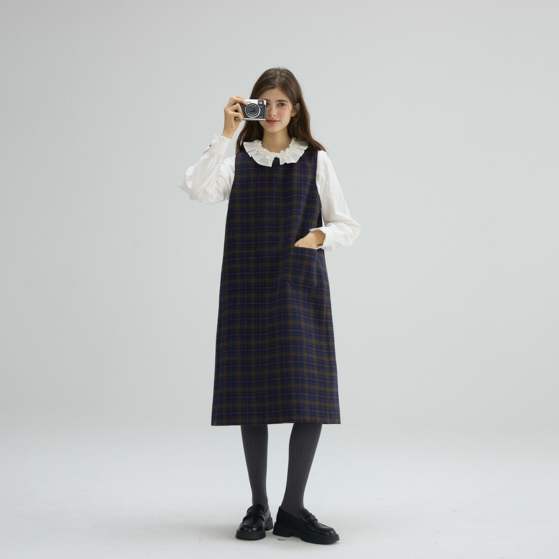 Willbewell French Preppy Style Retro Plaid Wool Blend Vest Dress Willbewell French Preppy Style Retro Plaid Wool Blend Vest Dress