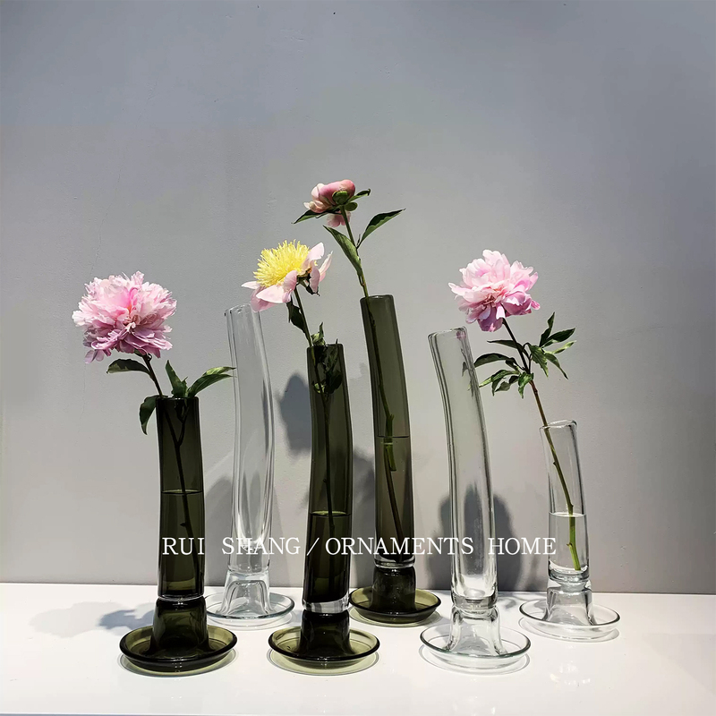 Curved Tube Glass Hydroponic Container, High-End Transparent Vase Ornaments, Simple Living Room Flower Arrangement, Accessible Luxury Home Model Room