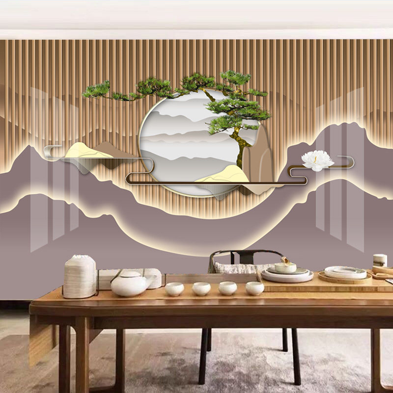 New Chinese bamboo and wood fiberboard background wall landscape painting living room integrated board splicing bedroom clapboard gusset custom